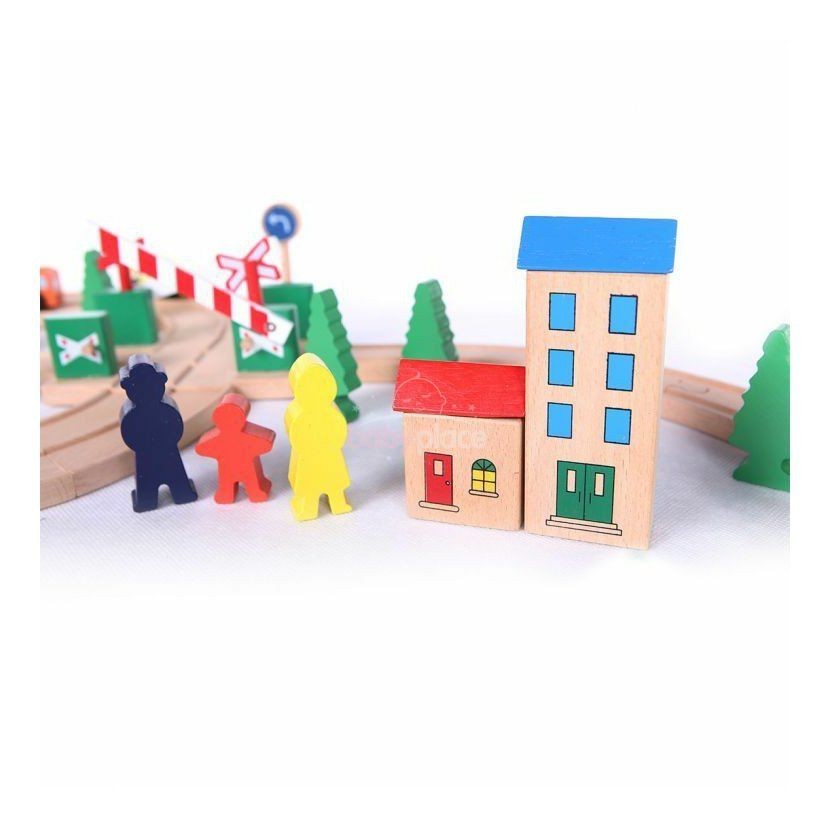 Linie de tren din lemn 75 buc EcoToys - macheta - imagine 9